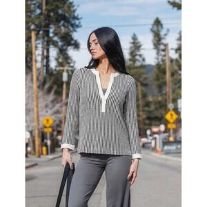 NWOT NIC+ZOE Women's Zig Zag Black White Knit Long Sleeve Tunic Sweater Size PS